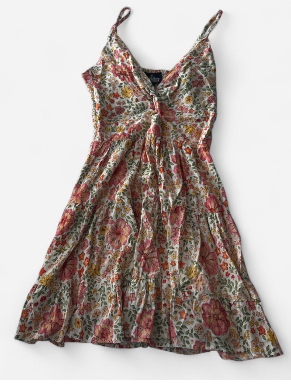 Angie Pink and Yellow Floral Tie-Front Mini Dress